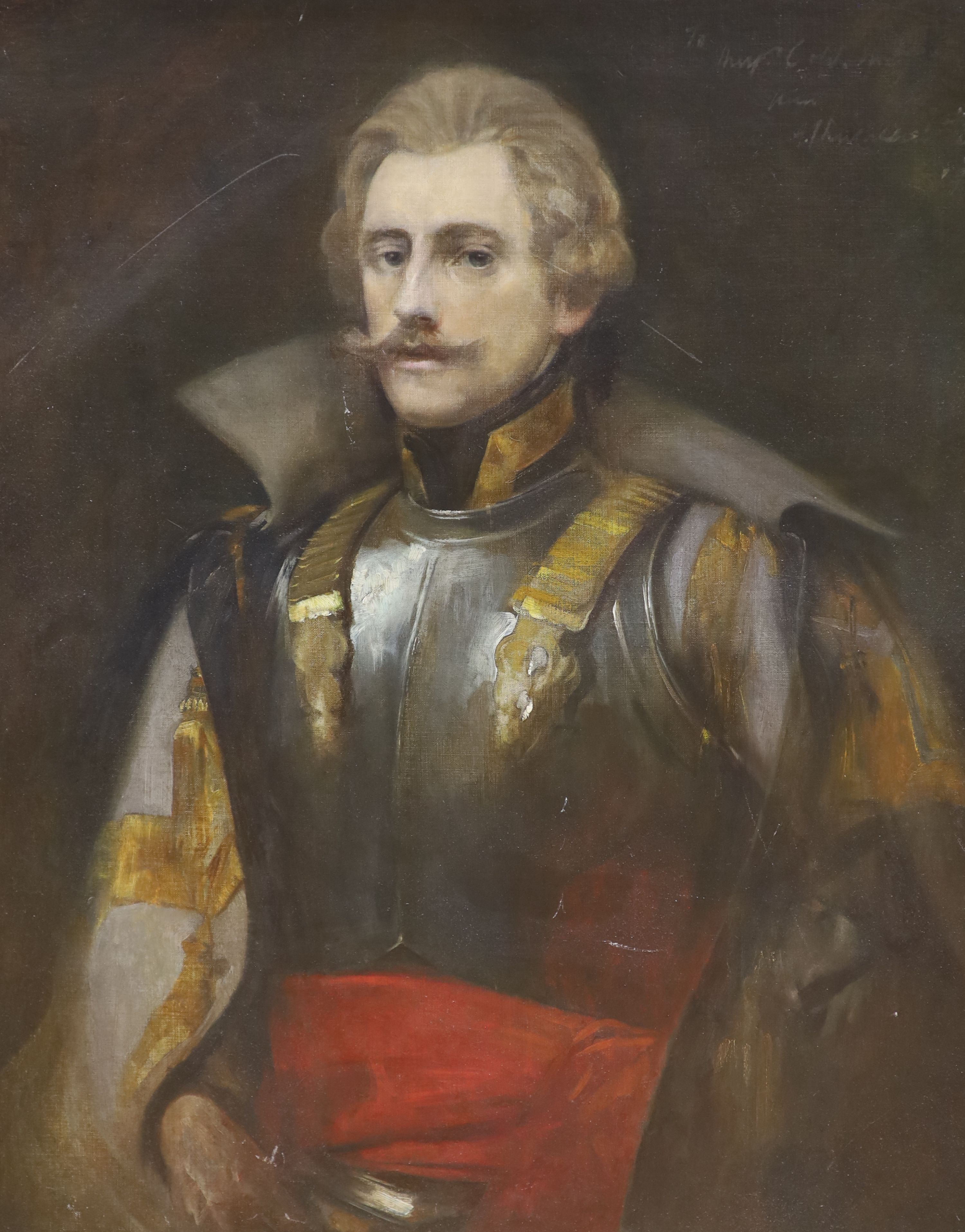 English School, oil on canvas, Portrait of a gentleman in armour, indistinctly inscribed and dated 1903, 75 x 60cm